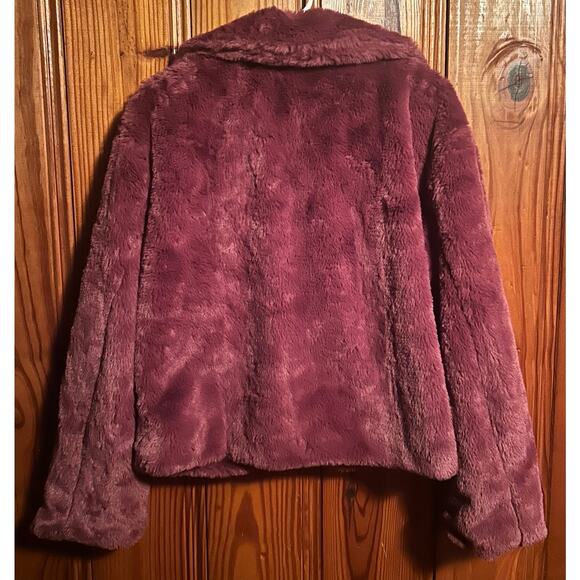 Me Jane Jacket Plum Faux Fur Collared Pockets Hook Eye Lined Size XL - Picture 2 of 3
